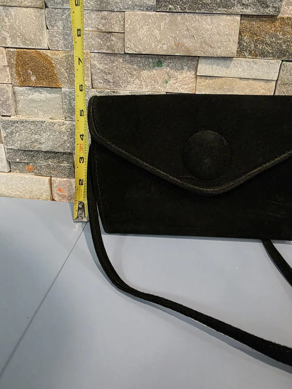 Rush Hour-Black Suede Crossbody Bag - Minimal Envelope Design- Vintage